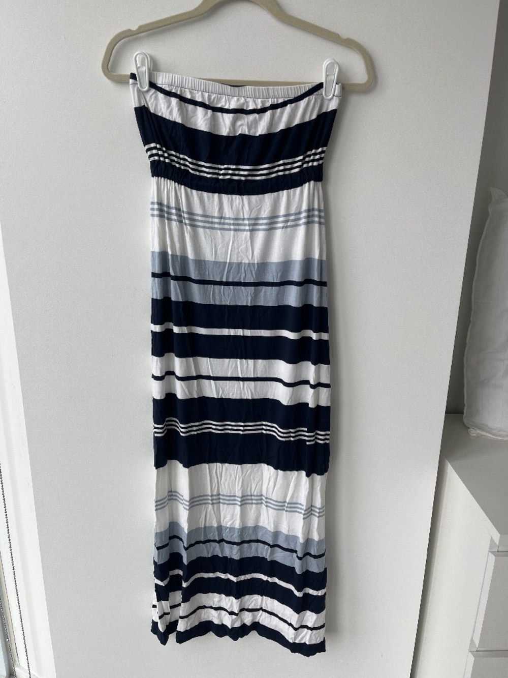Jacob Striped Strapless Jersey Blue and White Maxi Dress